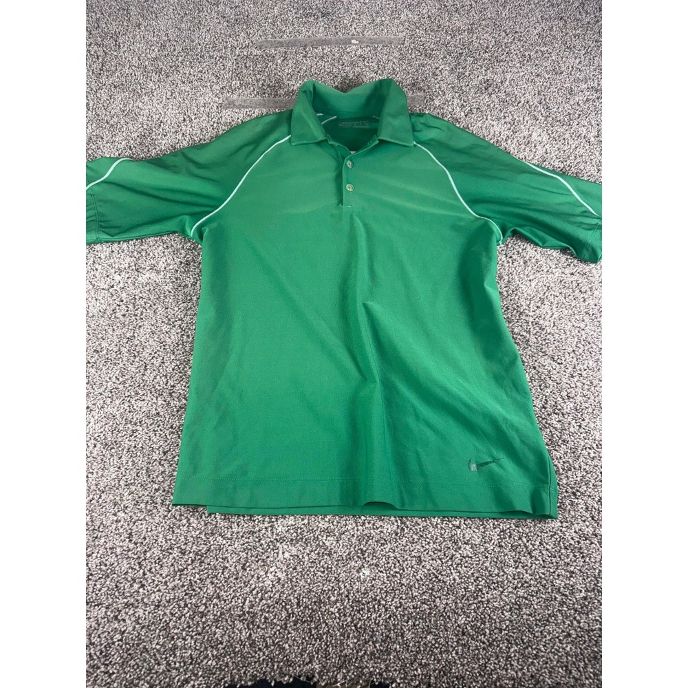 Nike Polo Golf Shirt Mens Green Short Sleeve FIT DRY Athletic Swoosh Logo Size S